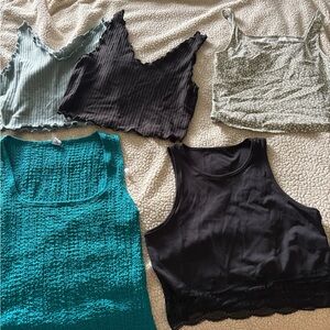 Green and Black Ribbed Crop Tank Top